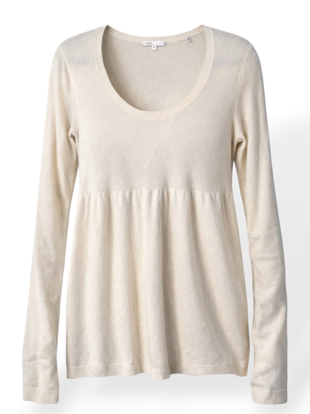 Vince Cashmere Babydoll Scoop Neck Sweater Ivory Lightweight Knit Womens Medium